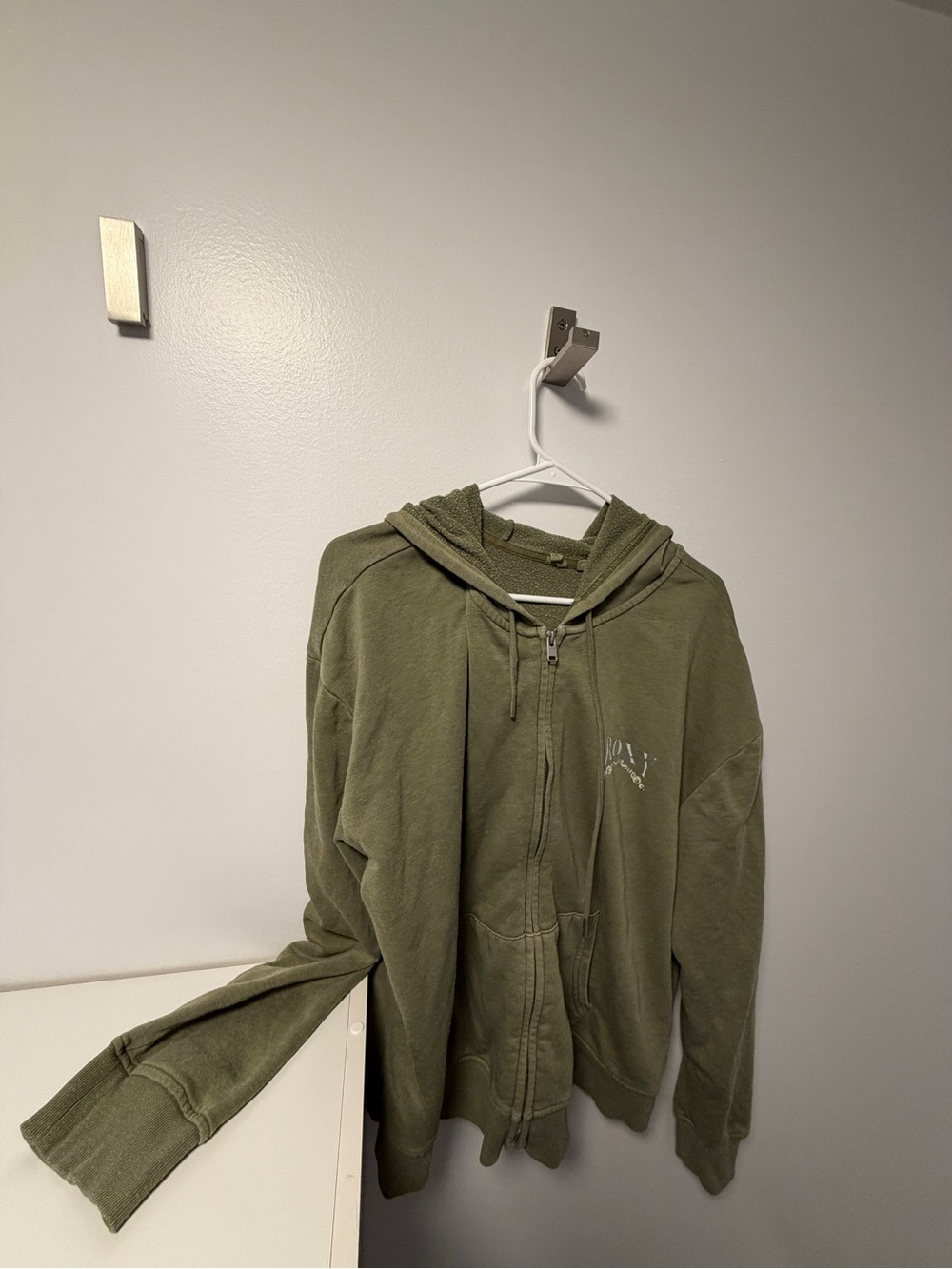 Roxy Olive Green Zip Hoodie with Subtle Logo